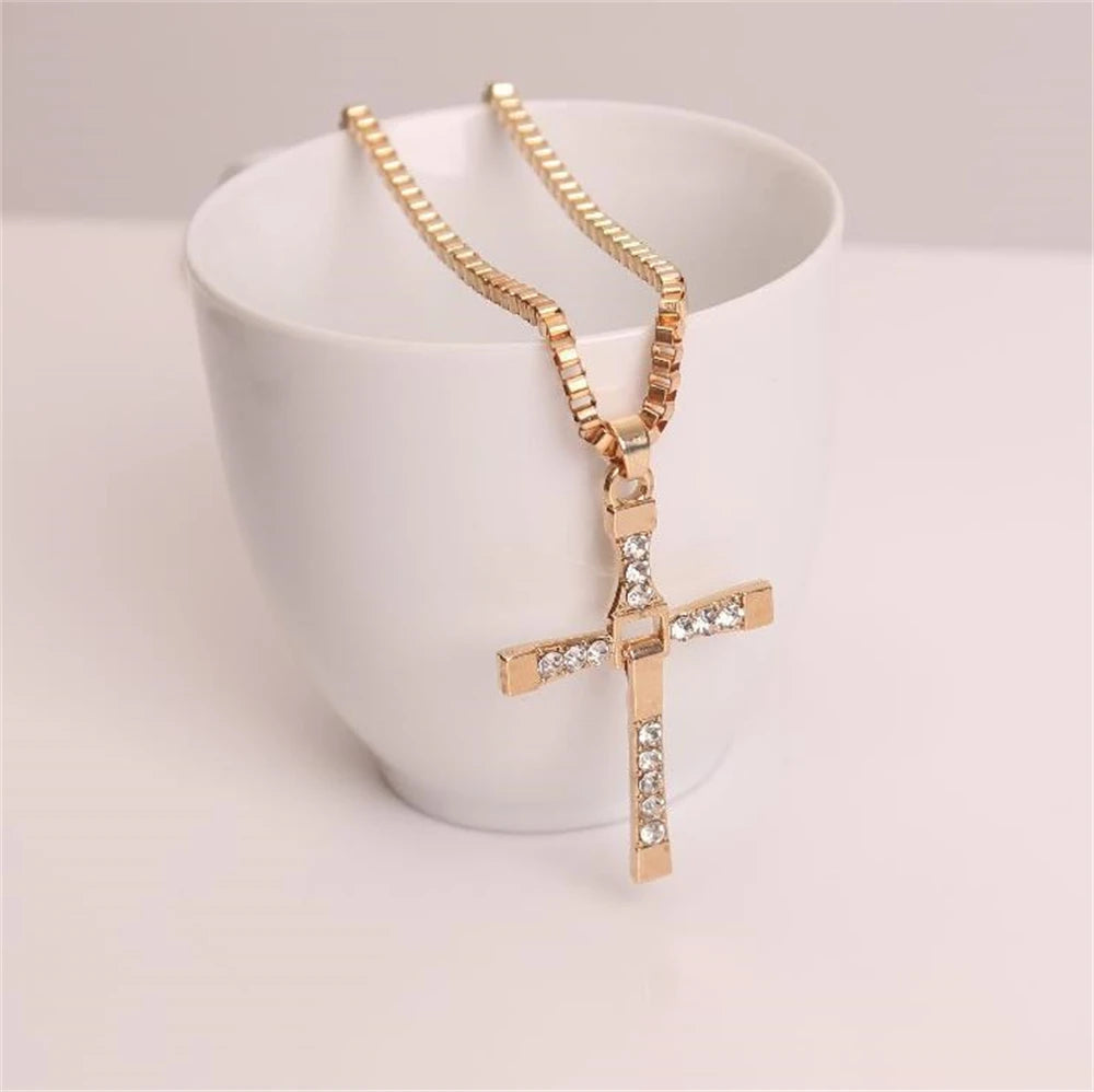 RHINESONE CHARMS CROSS NECKLACE