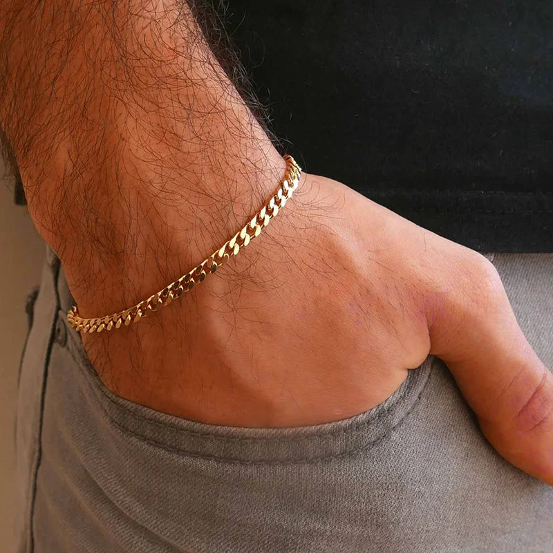 Gold Cuban Chain Bracelet-Double Fancy