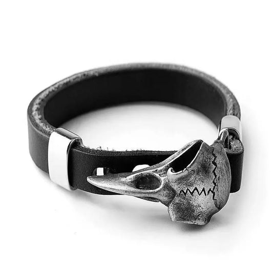 Viking Raven Skull Leather Bracelet-Double Fancy