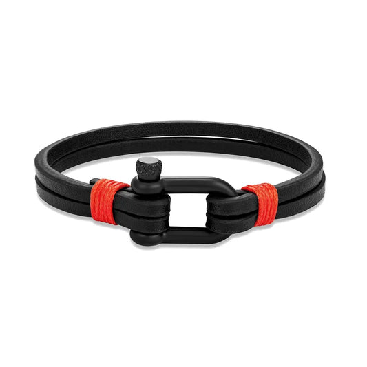 U-shape Shackle Leather Bracelet-Double Fancy