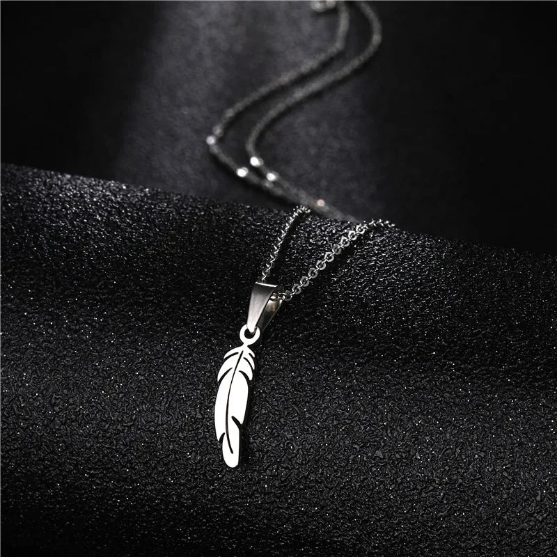 STEEL FEATHER NECKLACE PENDANT