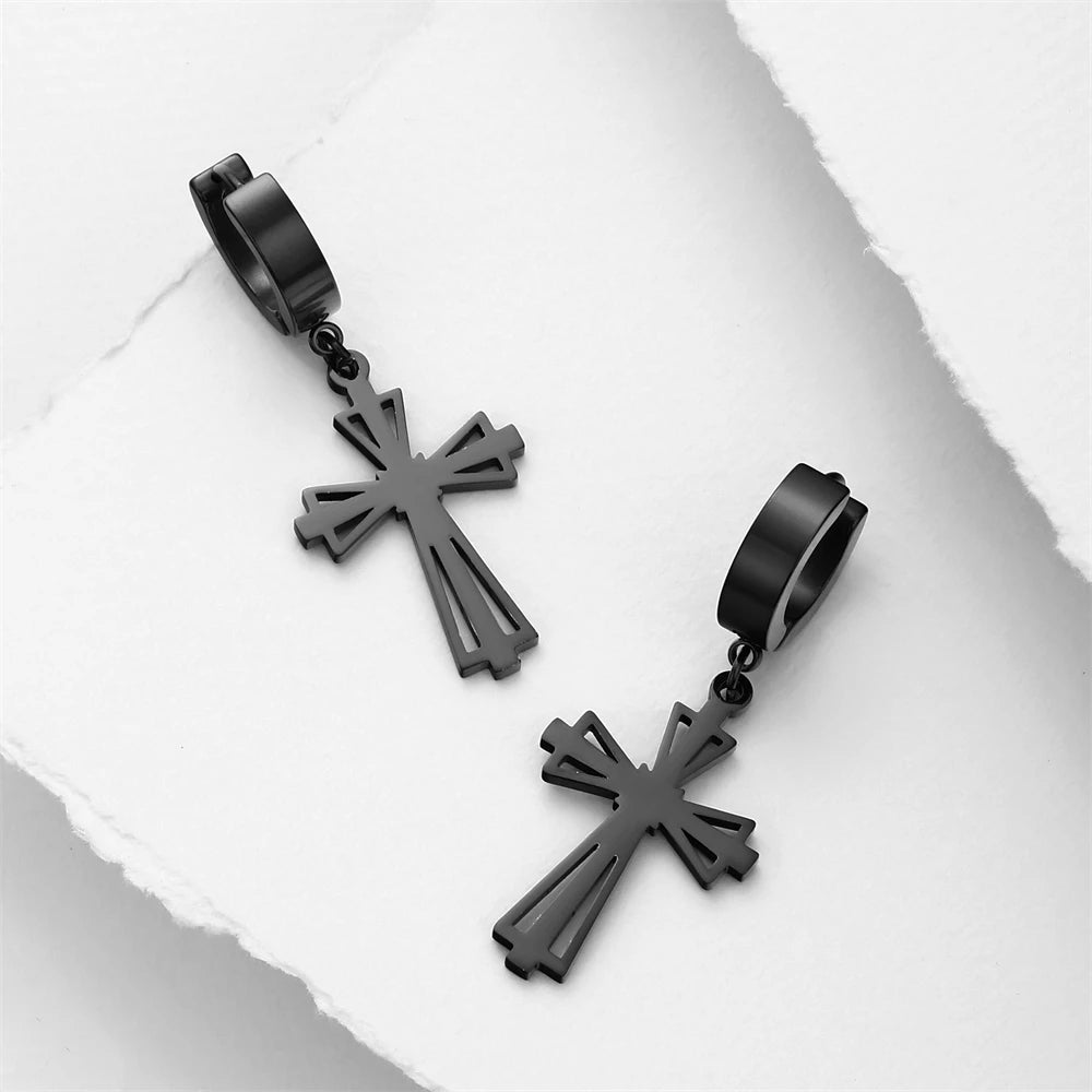 STEEL GOTHIC CROSS EARRINGS