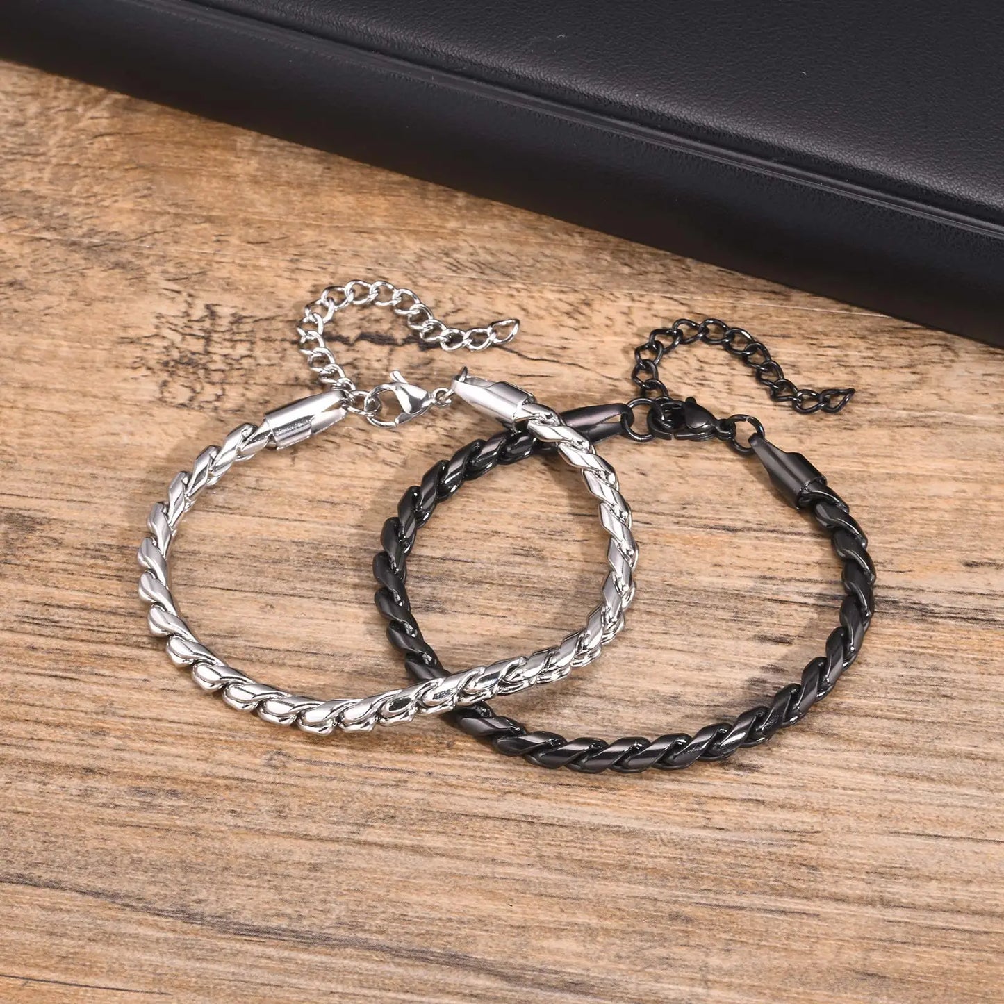 5mm Mens Rope Bracelet | Silver or Black - Double Fancy