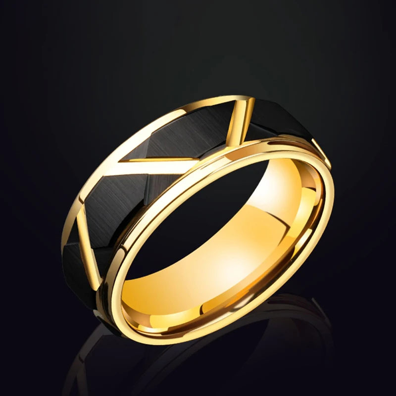 Black Gold Cut Tungsten Ring-Double Fancy