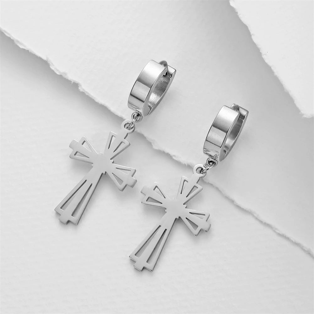 STEEL GOTHIC CROSS EARRINGS