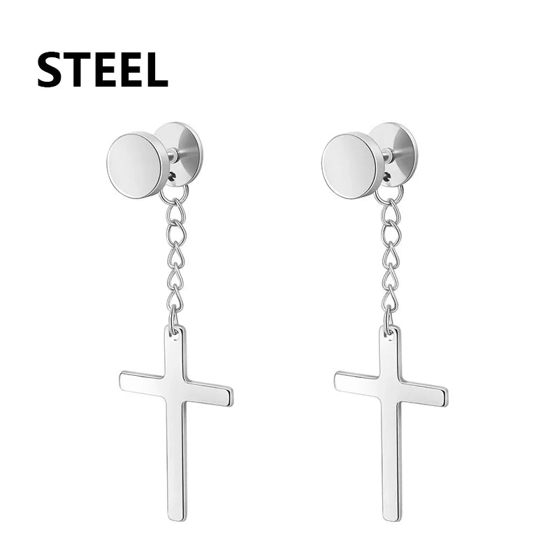 STEEL CROSS STARS EARRINGS