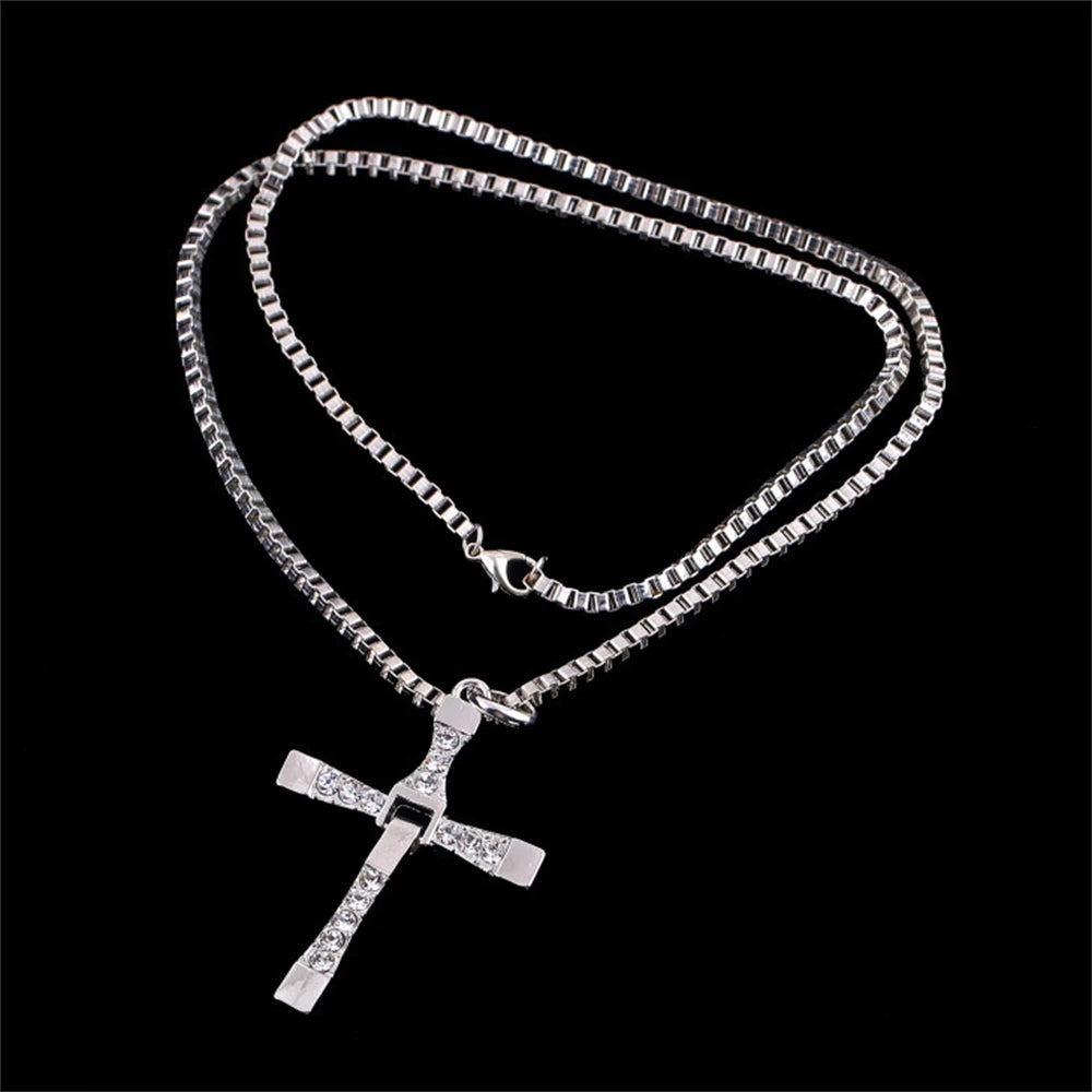 RHINESONE CHARMS CROSS NECKLACE