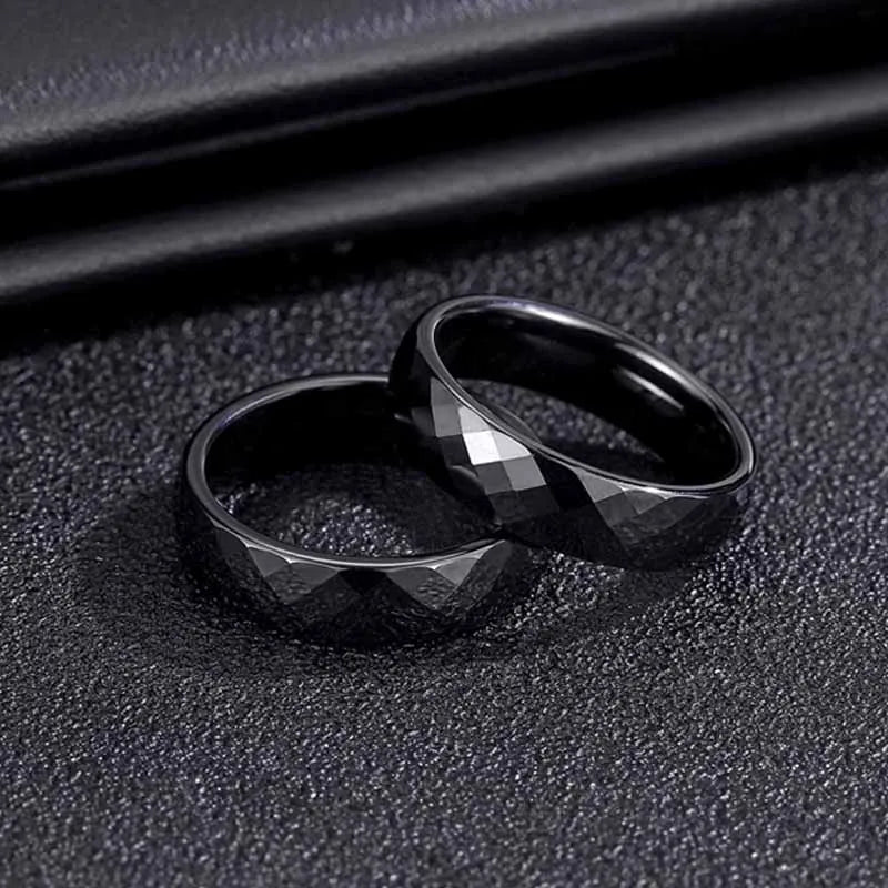 FACETED BLACK CERAMIC RING