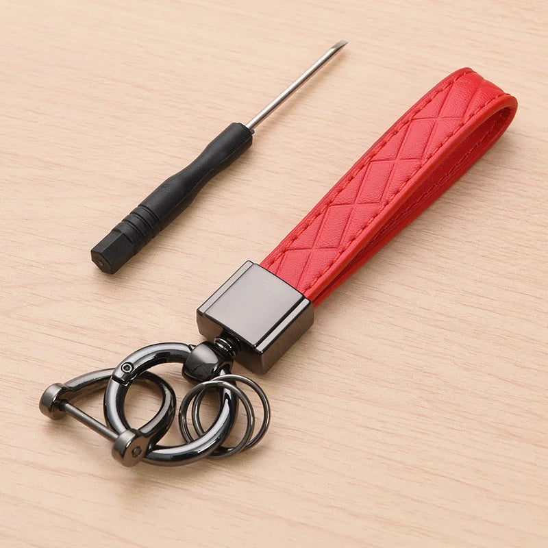 LEATHER PLAID KEYCHAIN