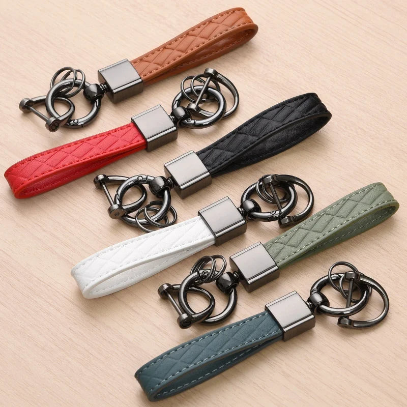 LEATHER PLAID KEYCHAIN