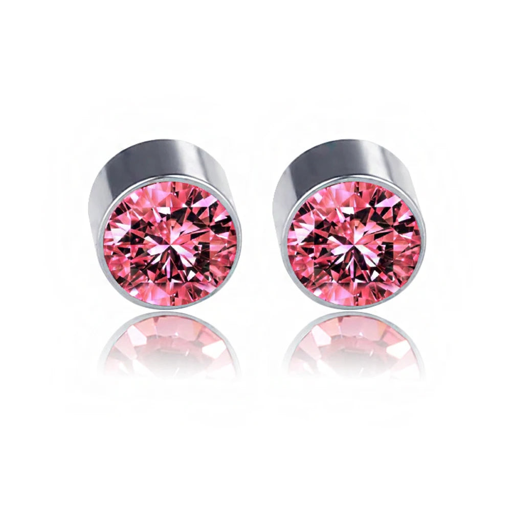 6MM ROUND PINK CRYSTAL MAGNETIC EARRING