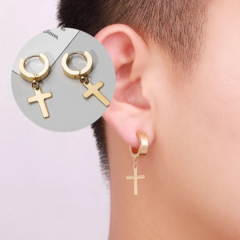 STEEL CROSS STARS EARRINGS