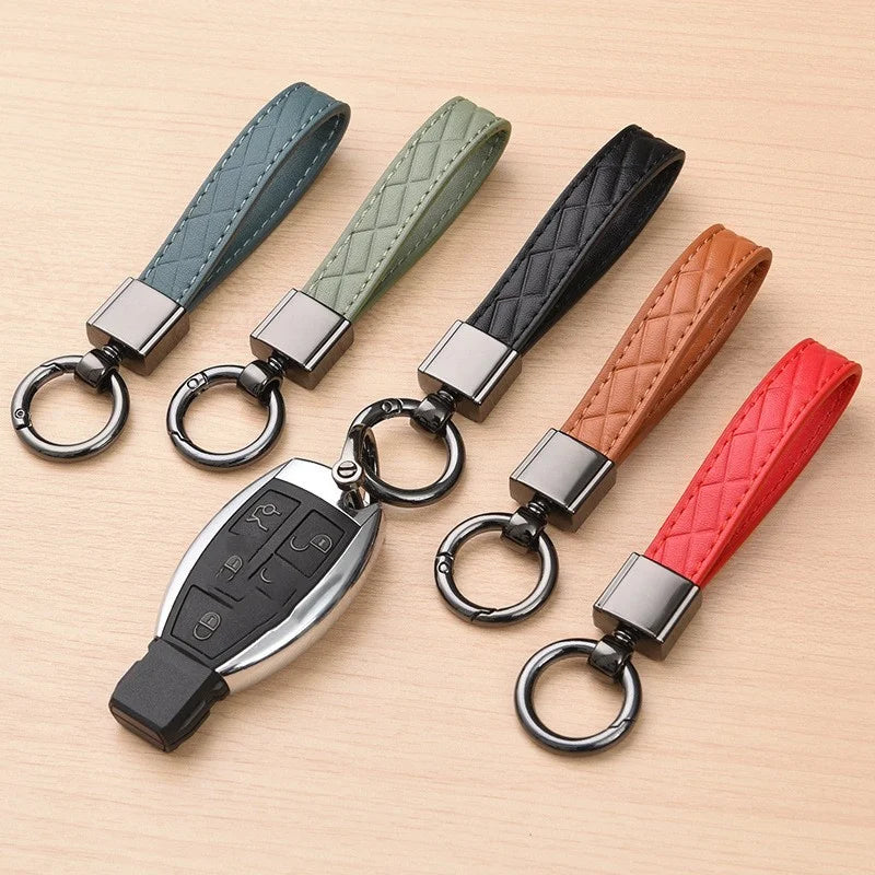 LEATHER PLAID KEYCHAIN