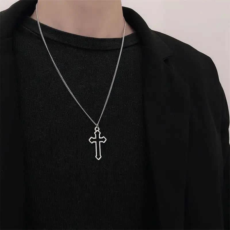 BLACK SIVLER CROSS NECKLACE