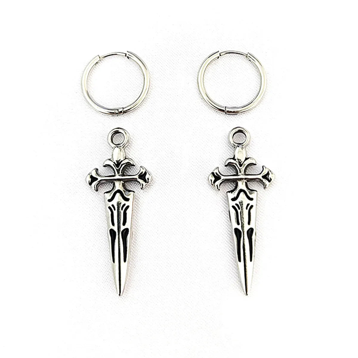 STEEL CROSS SWORD EARRINGS