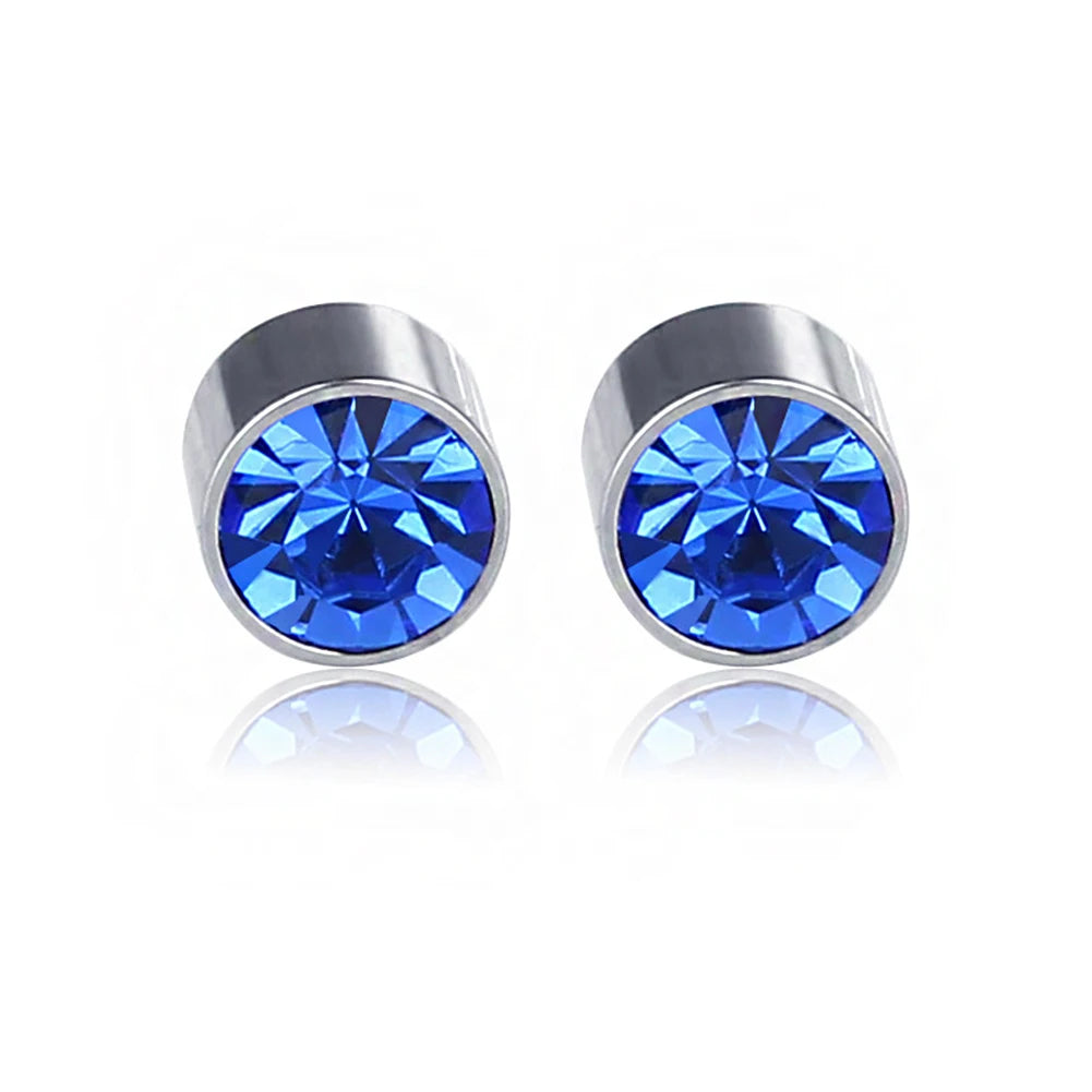 6MM ROUND LIGHT BLUE CRYSTAL MAGNETIC EARRING