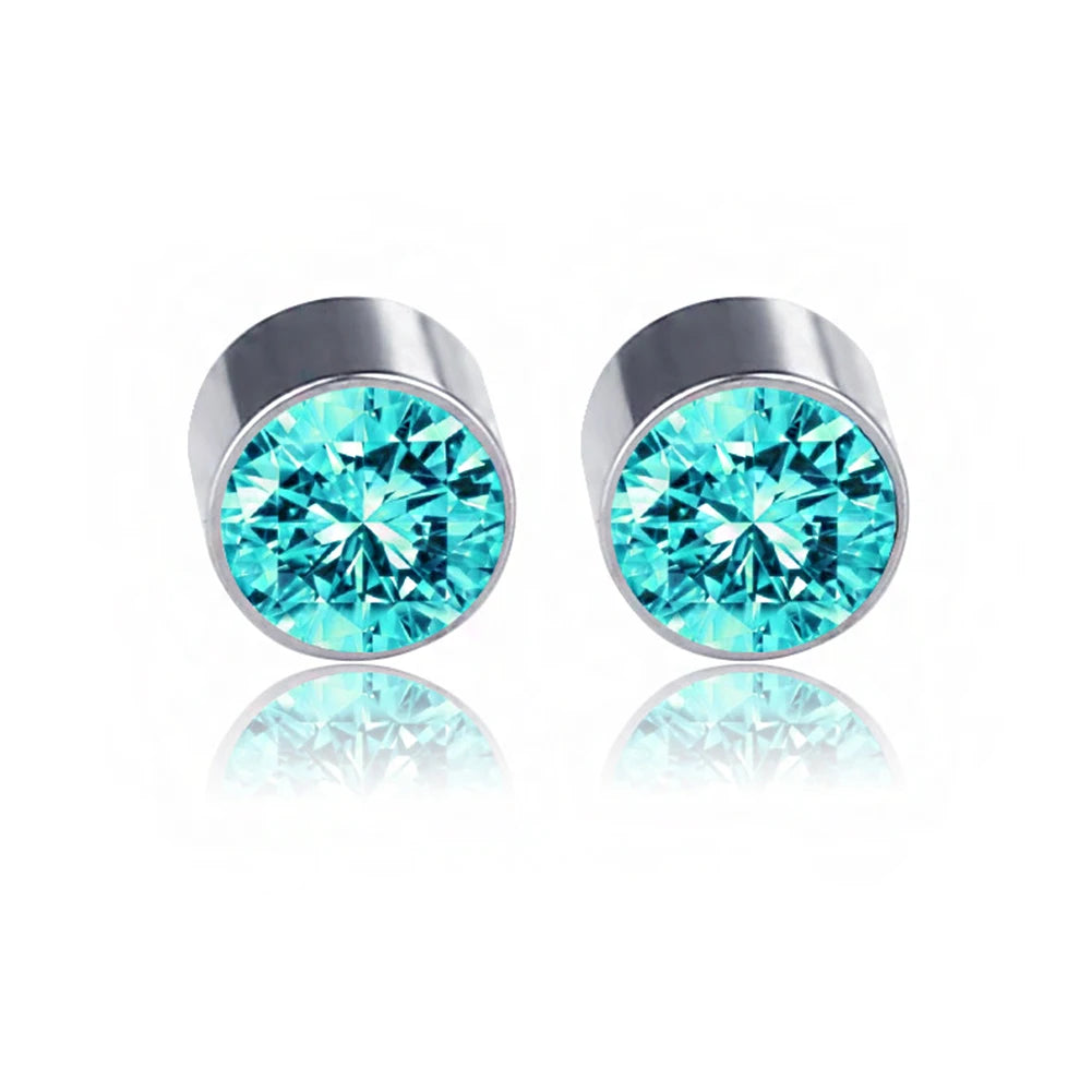 6MM ROUND LIGHT BLUE CRYSTAL MAGNETIC EARRING