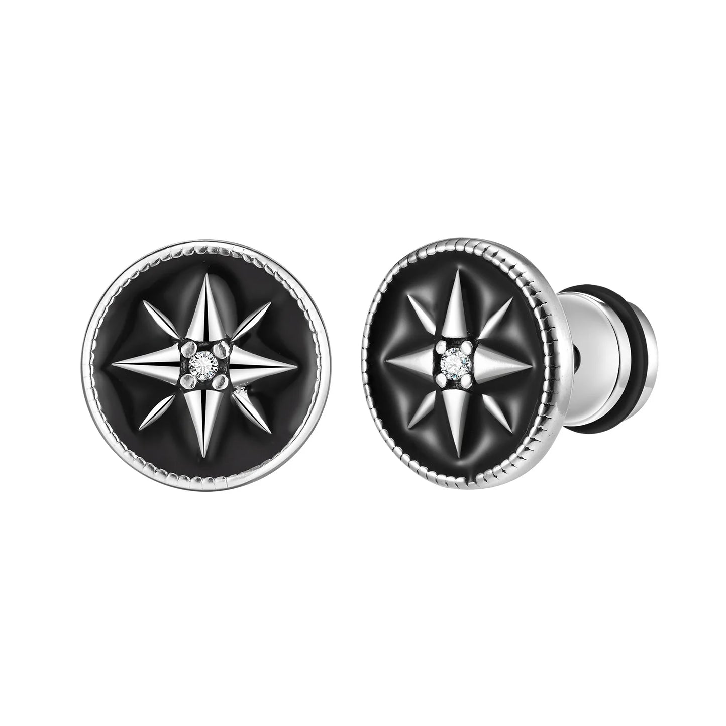 BLACK COMPASS STAR STUD EARRING