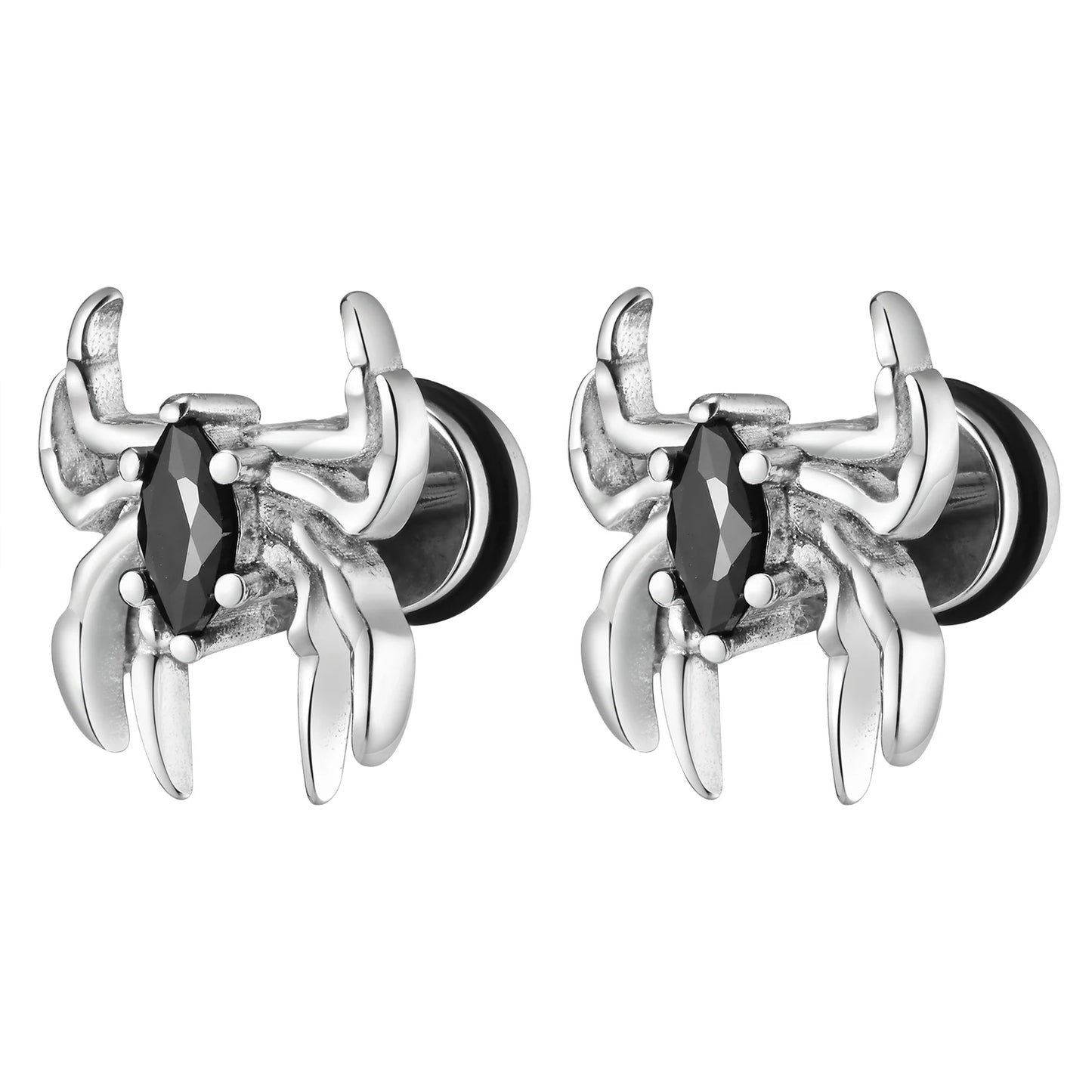 SILVER-TONE SPIDER STUD EARRING