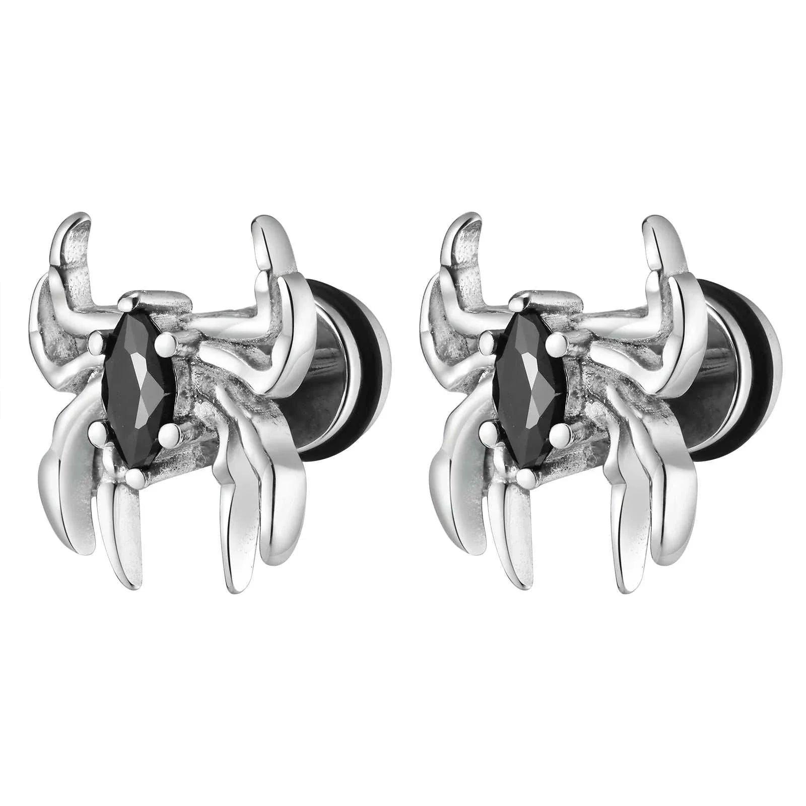 Black Spider Stud Earrings-Double Fancy