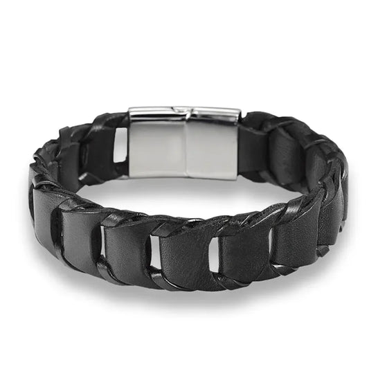 Black Cube Woven Leather Bracelet-Double Fancy