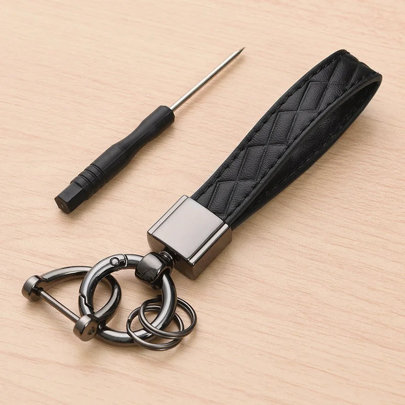 LEATHER PLAID KEYCHAIN