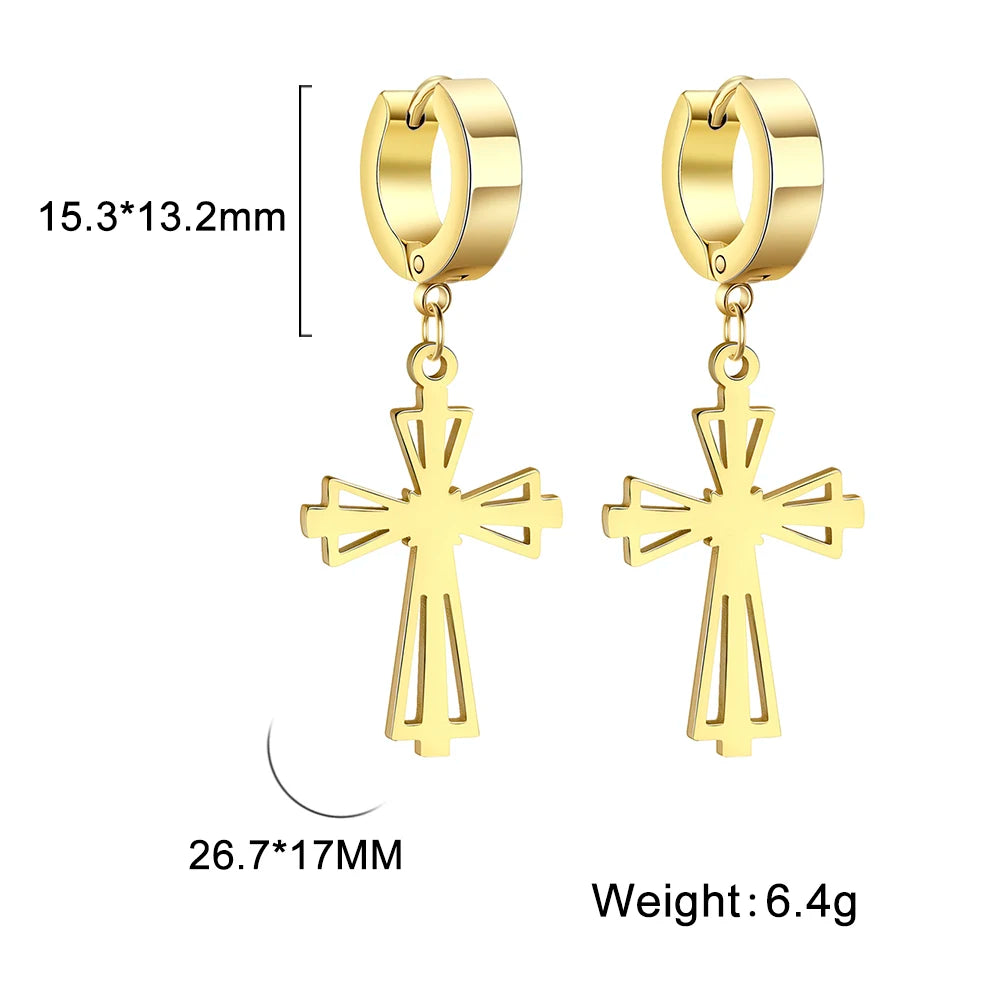 STEEL GOTHIC CROSS EARRINGS