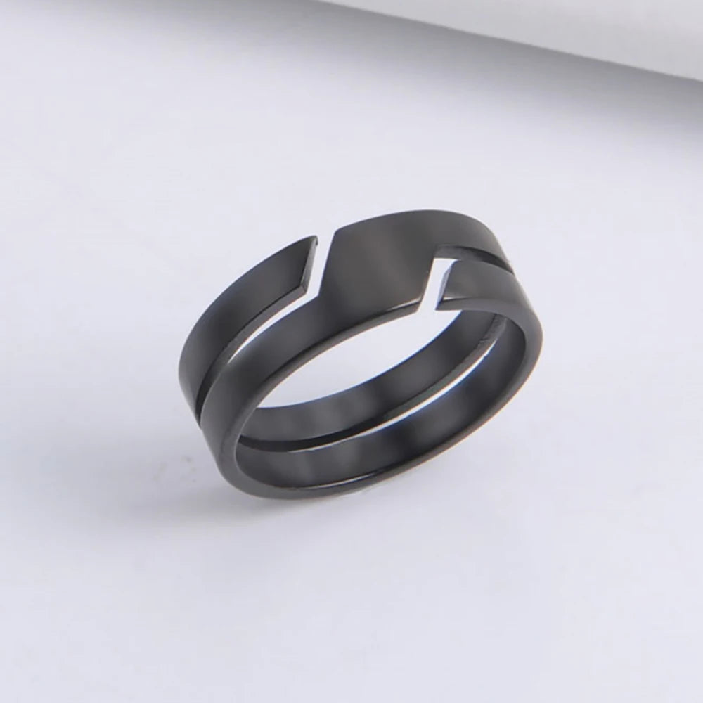 Black Line Cut Steel Ring-Double Fancy