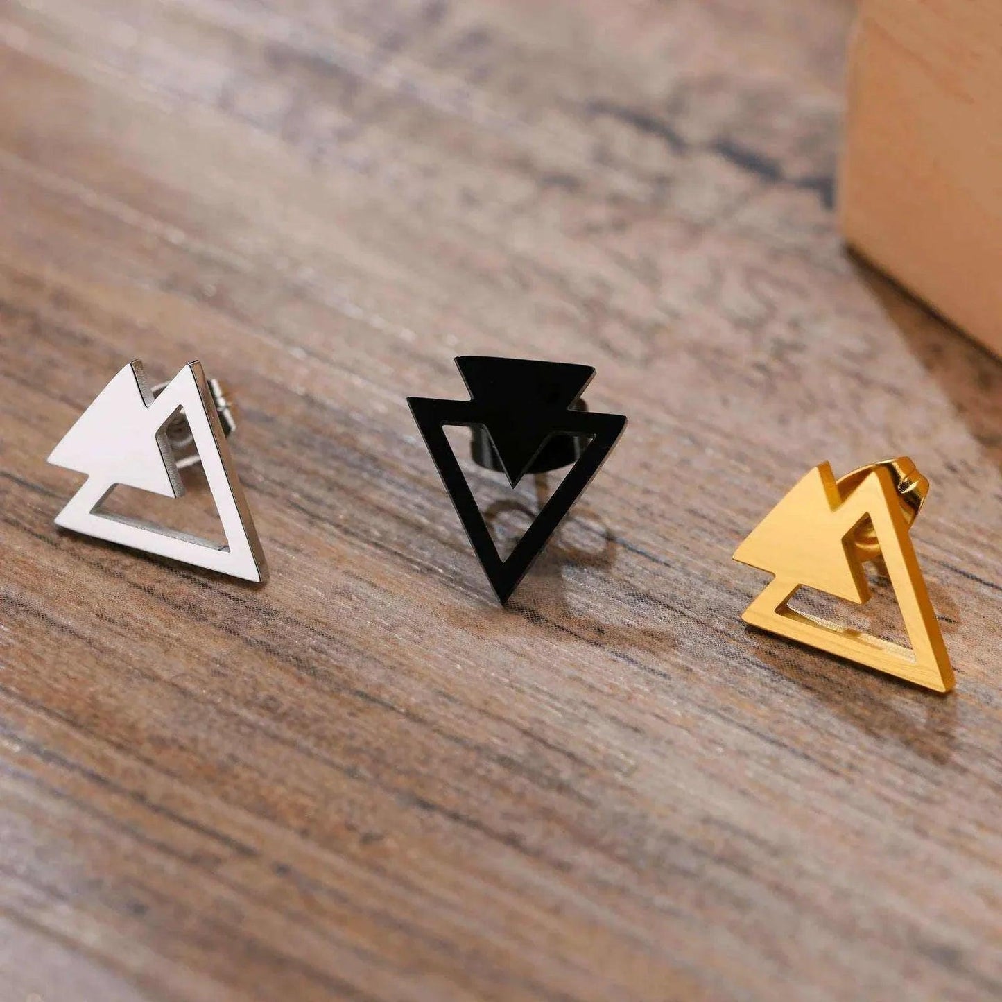 Double Triangle Stud Earrings-Double Fancy