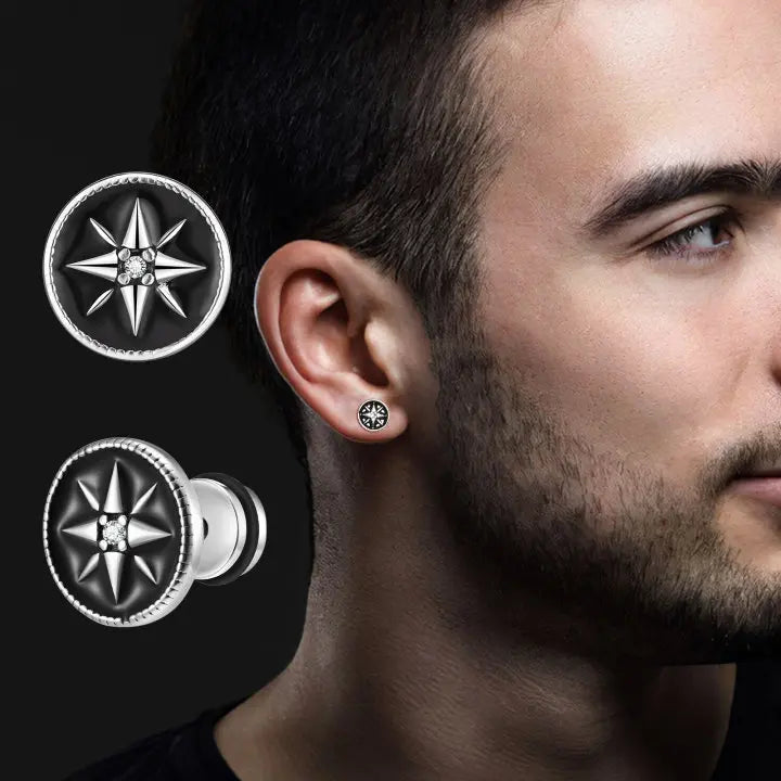 BLACK COMPASS STAR STUD EARRING