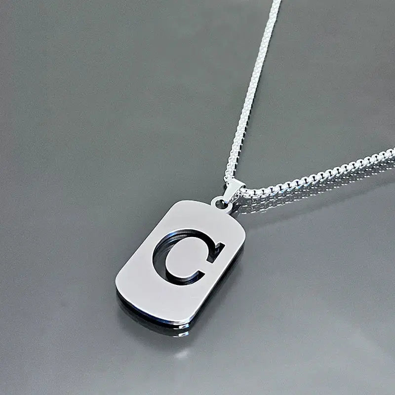 STEEL INITIAL TAG LETTER PENDANT