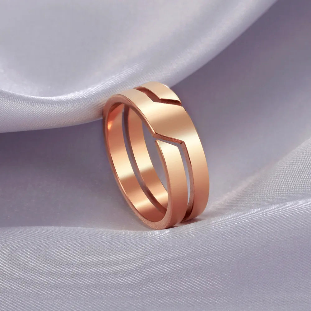 Rose Gold Line Cut Steel Ring-Double Fancy