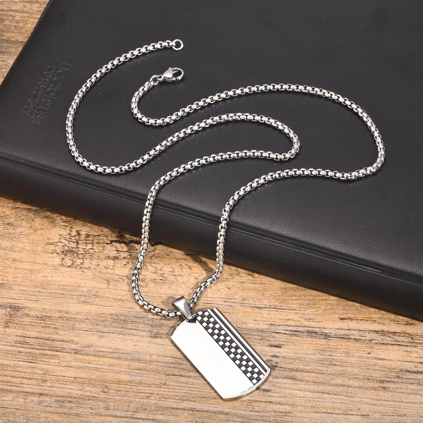 SILVER & BLACK CHECKERBOARD NECKLACE