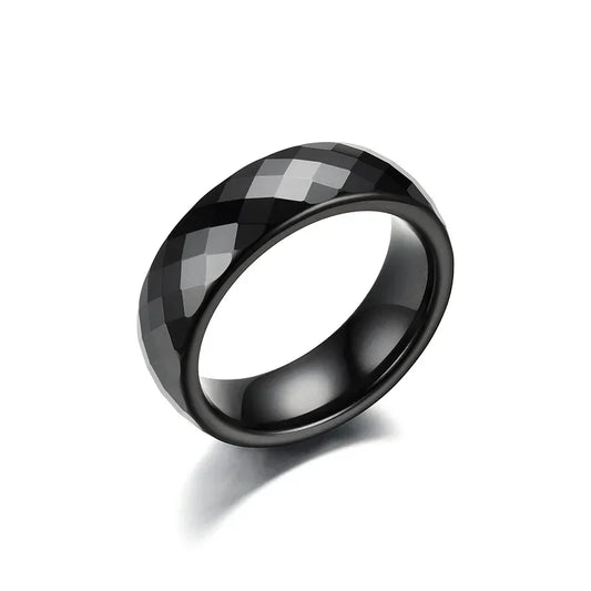 FACETED BLACK CERAMIC RING