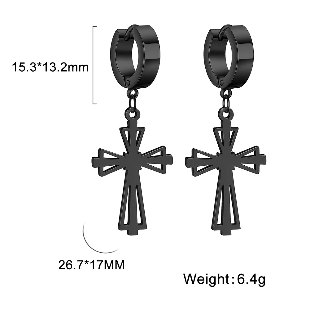 STEEL GOTHIC CROSS EARRINGS