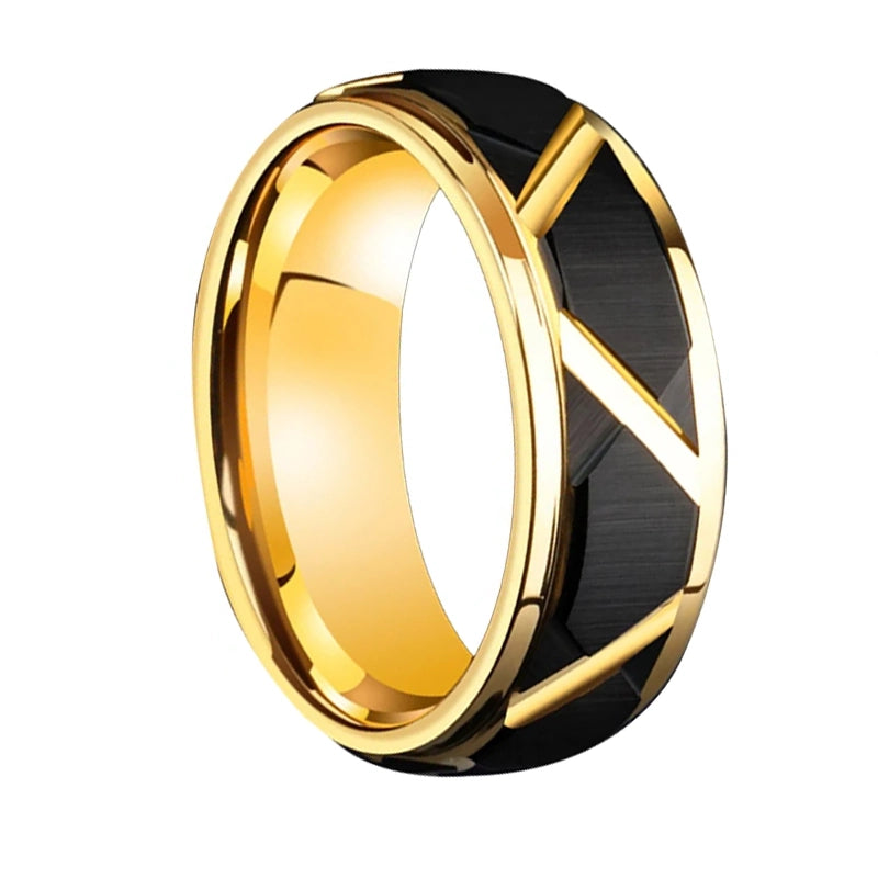 Black Gold Cut Tungsten Ring-Double Fancy