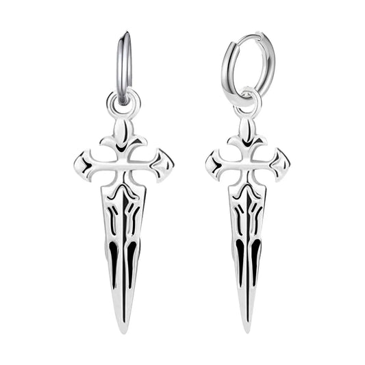 STEEL CROSS SWORD EARRINGS