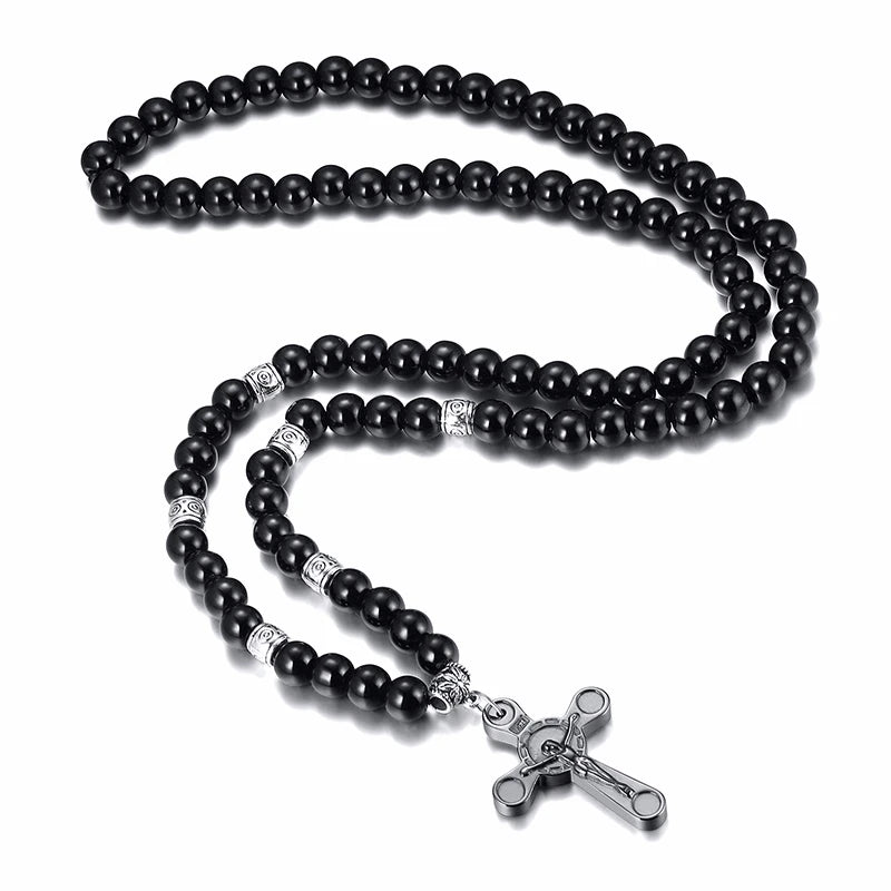 BLACK CARNELIAN STONE WITH CROSS NECKLACE