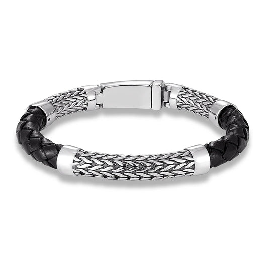 Black Biker Leather Bracelet-Double Fancy