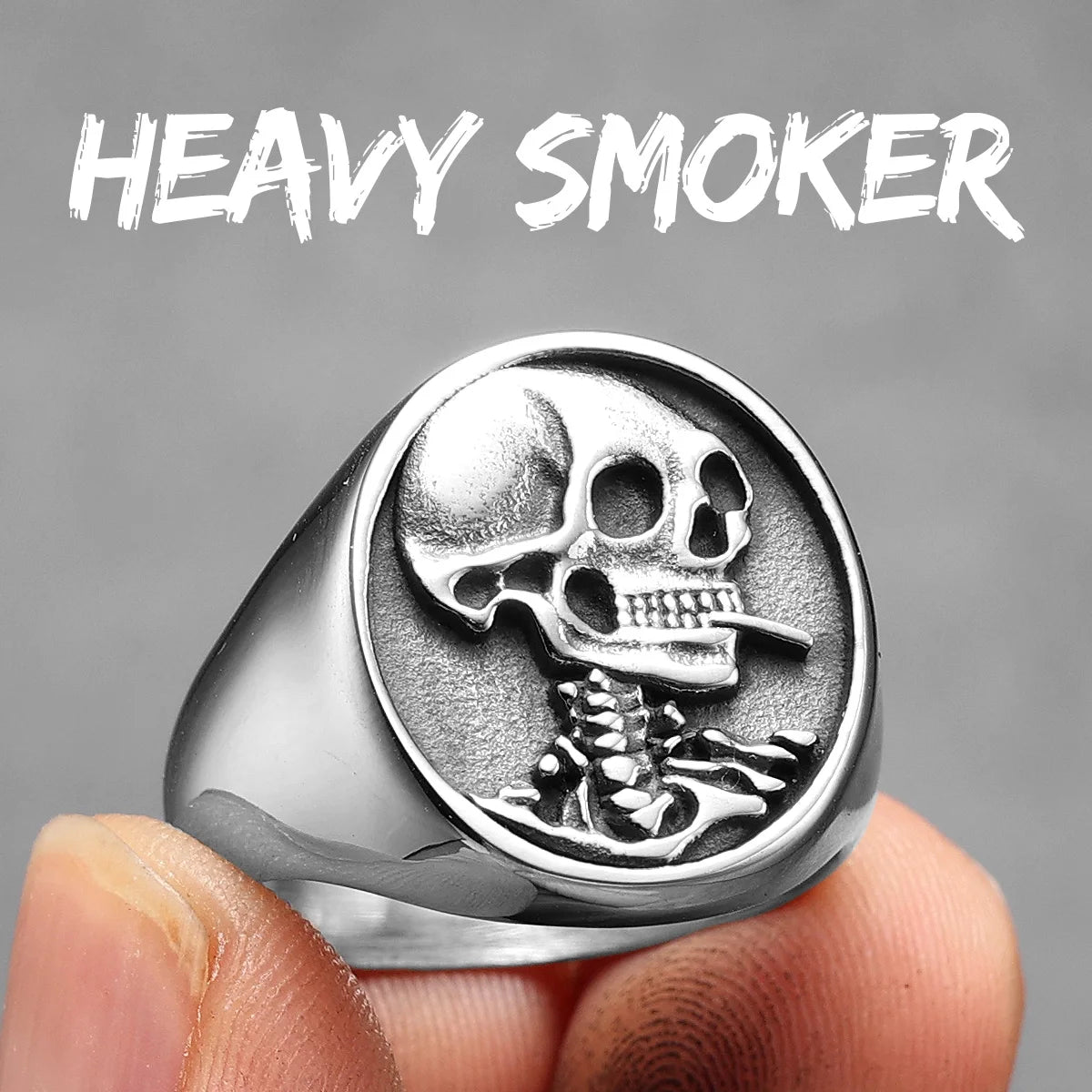 STEEL SKULL SIGNET RING