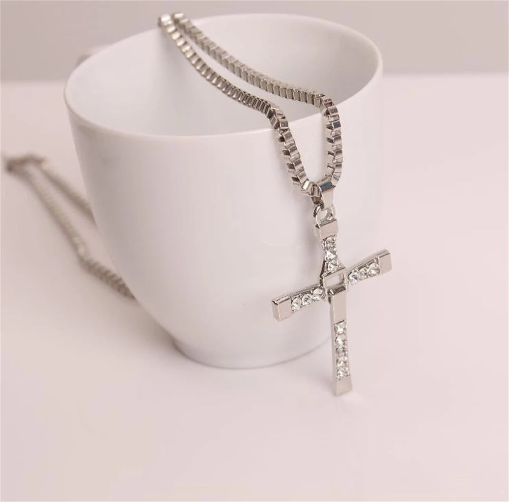 RHINESONE CHARMS CROSS NECKLACE