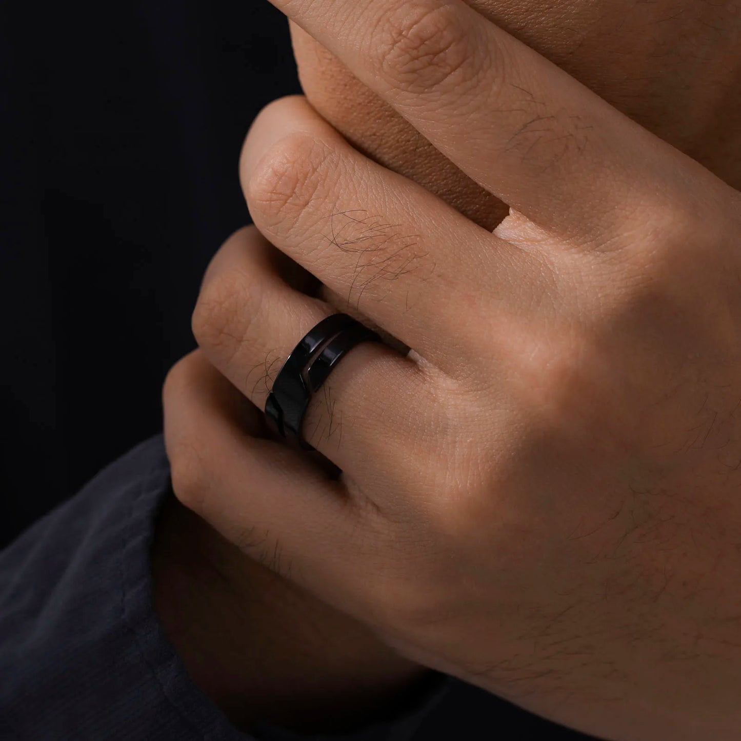 Black Line Cut Steel Ring-Double Fancy