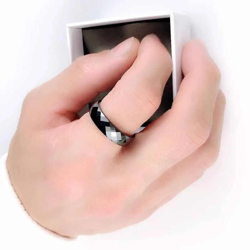 FACETED BLACK CERAMIC RING