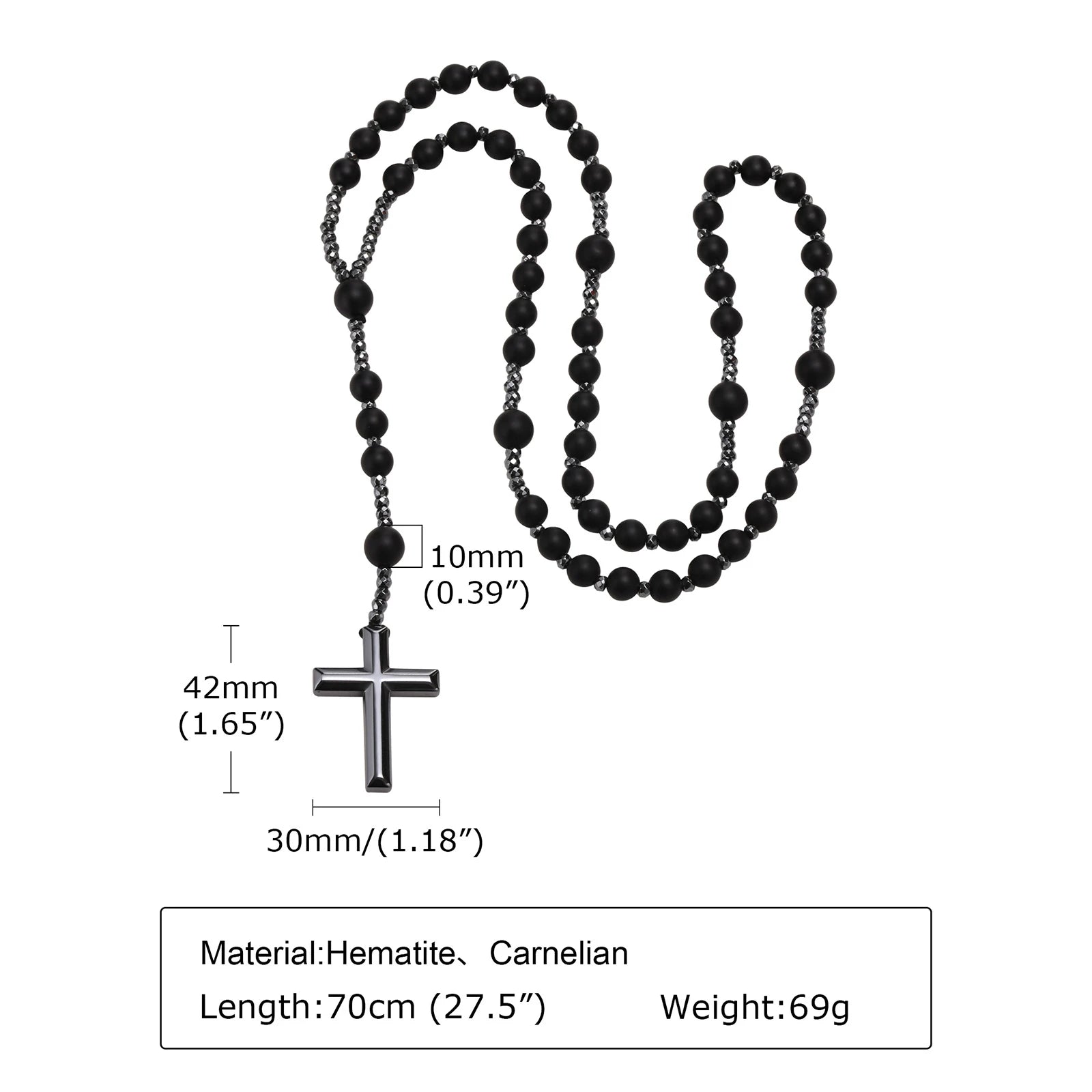 BLACK BEADS CROSS ROSARY NECKLACE