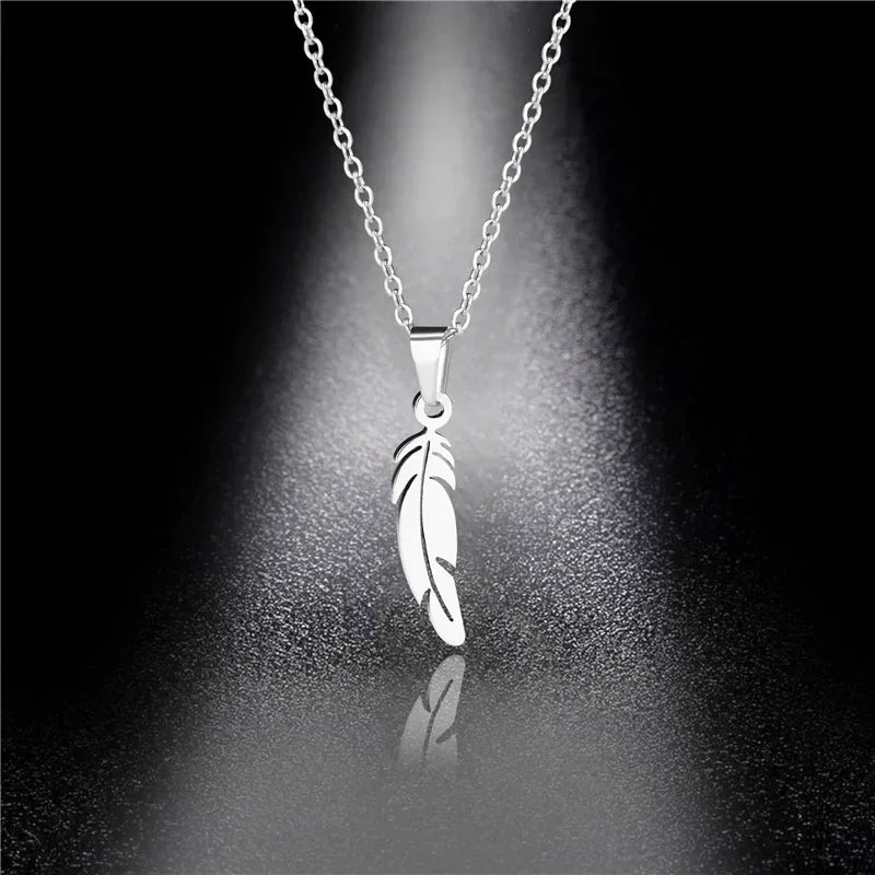 STEEL FEATHER NECKLACE PENDANT