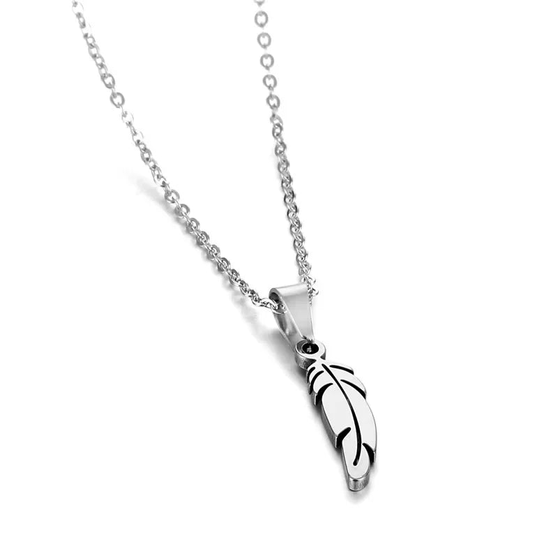 STEEL FEATHER NECKLACE PENDANT