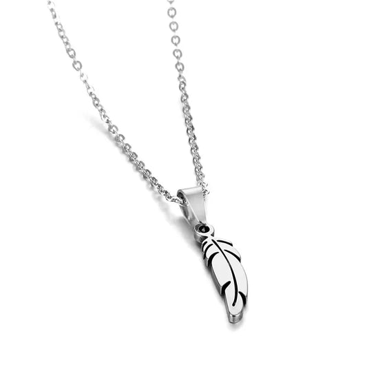 STEEL FEATHER NECKLACE PENDANT