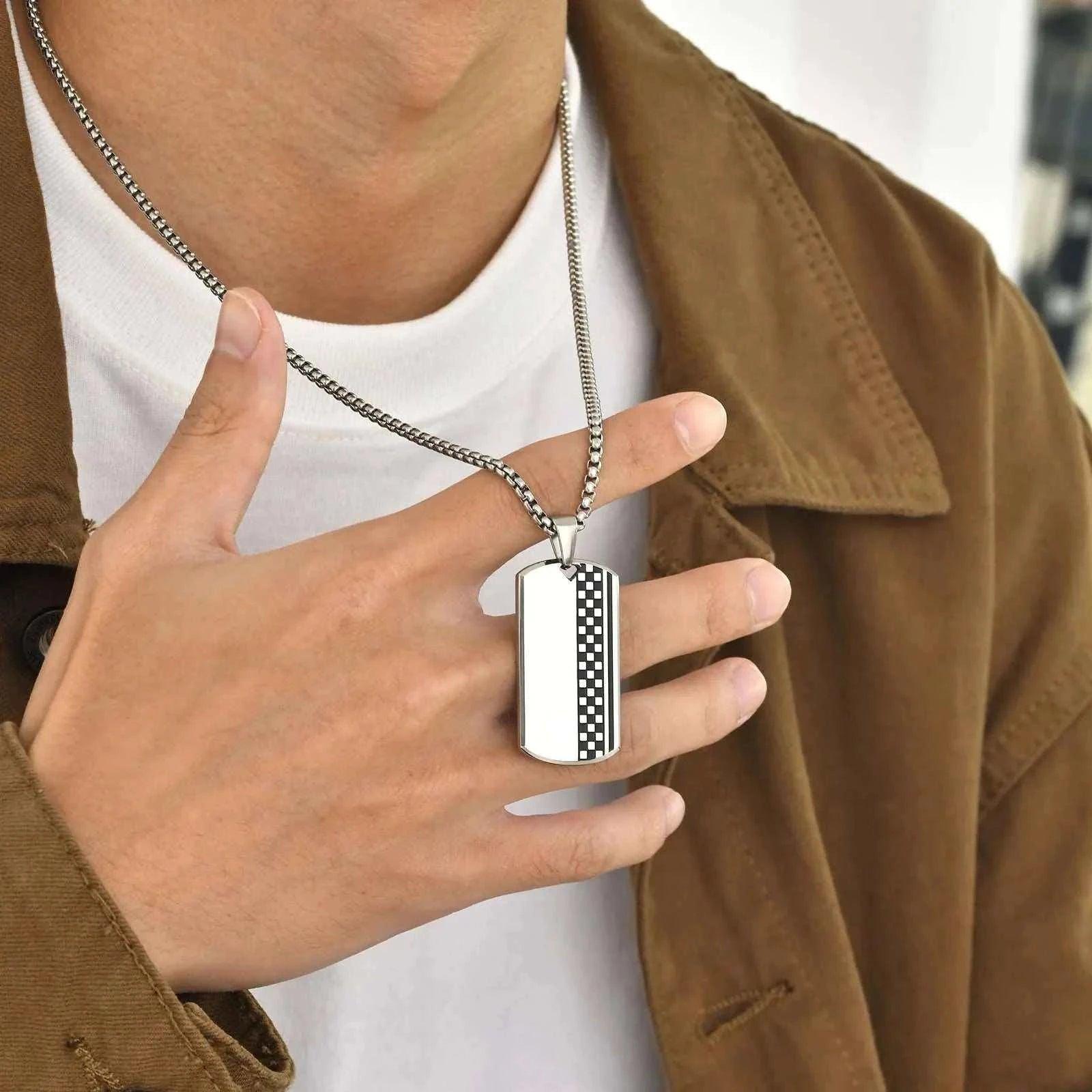 Silver-tone Checker Necklace - Double Fancy