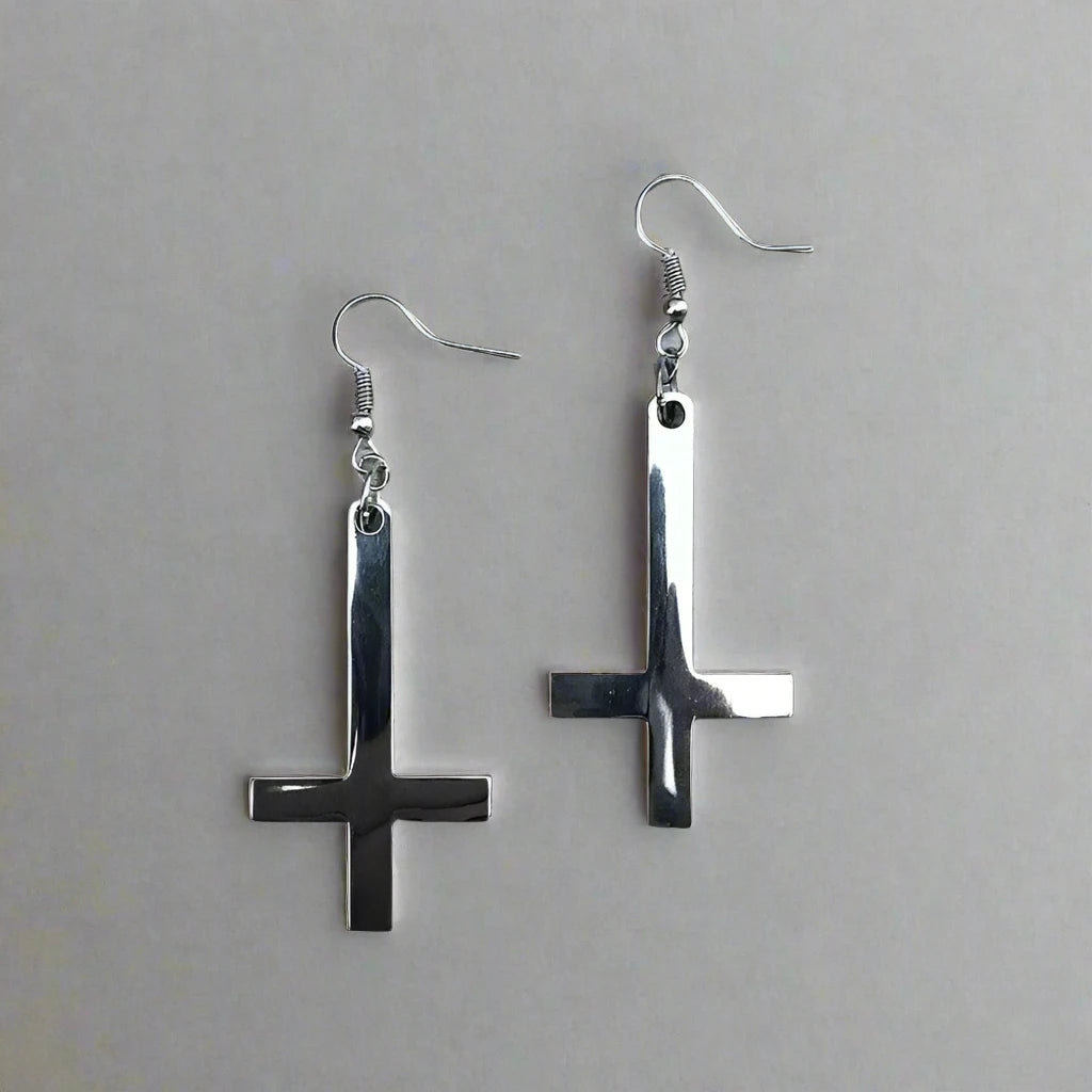 STEEL INVERTED CROSS EARRINGS